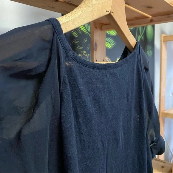 Rebecca Taylor navy blue sheer silk sleeve linen top - Picture 8 of 13